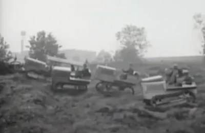 Screenshot from Caterpillar's 1931 film 'The Great Tractor Race.'