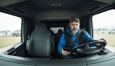 Geotab's GO Focus Plus AI dash camera identifies a truck driver using his smartphone while driving.