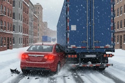 Despite his best efforts, truck driver John Doe couldn't avoid a passenger car that turned down the access road just as he was attempting to back up his rig.