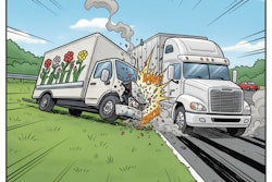 Flower delivery truck crashes into semi-truck on roadside with explosion