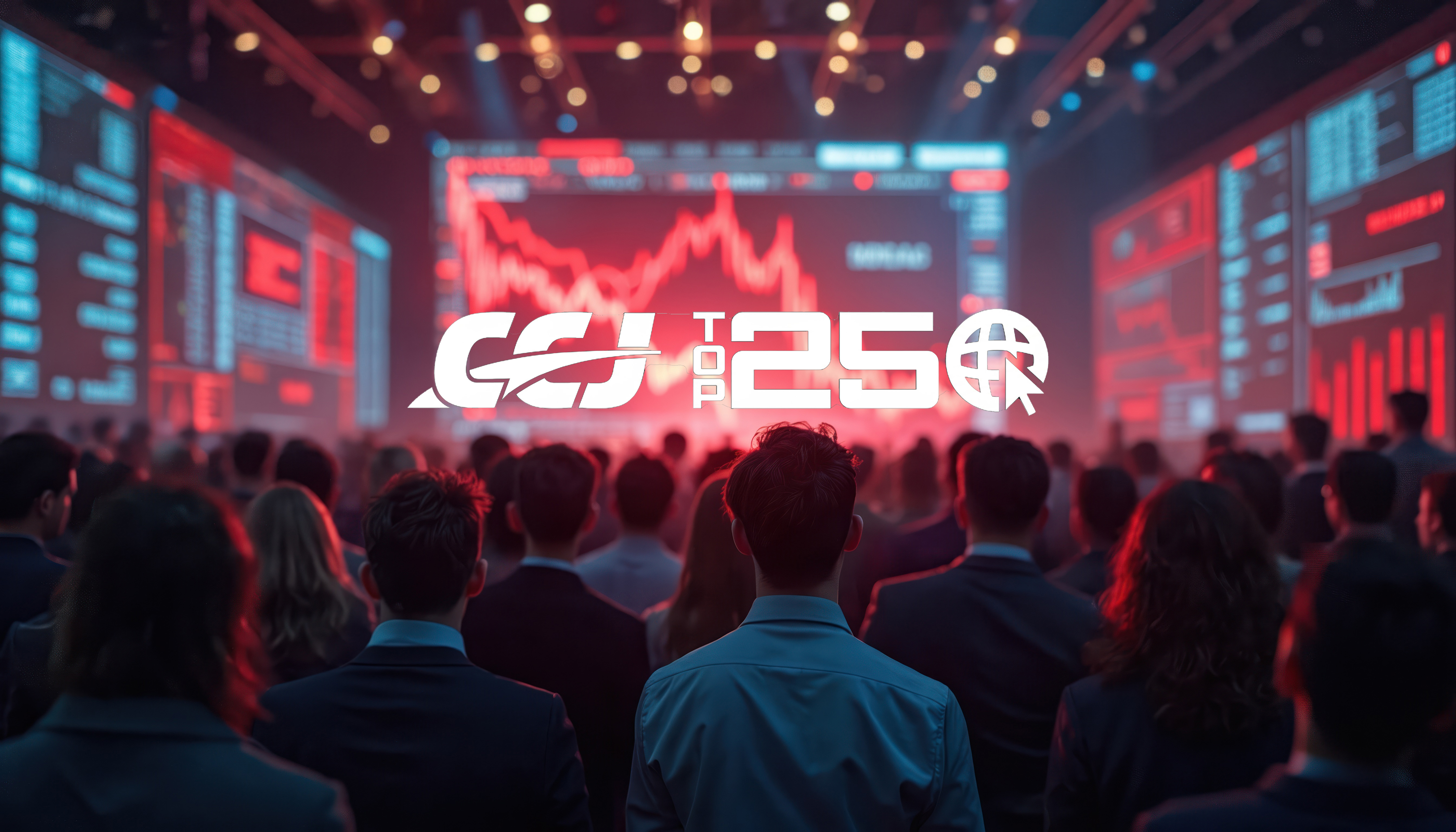 CGJ Top 250 logo on large screen with audience silhouettes