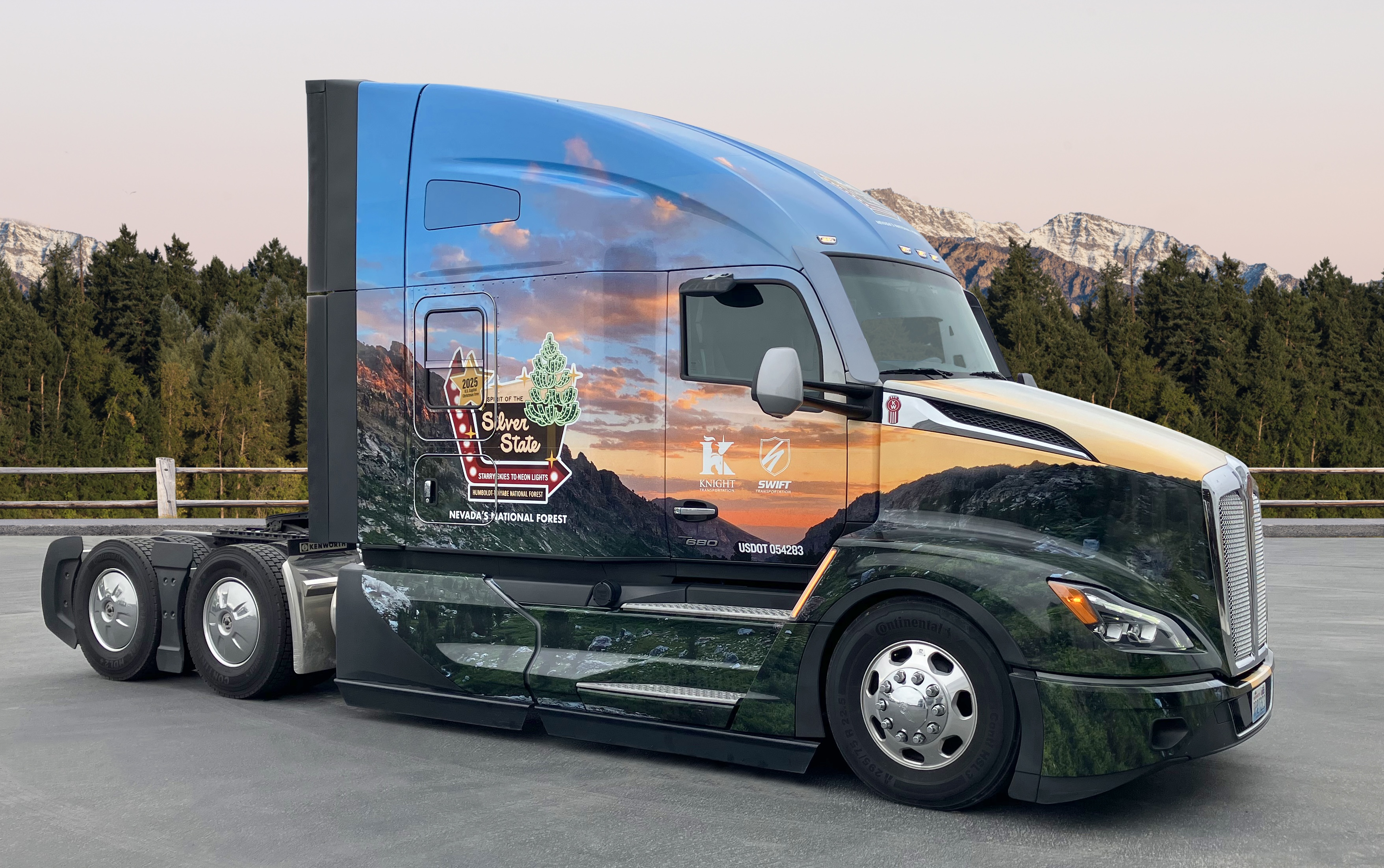 The 2025 U.S. Capitol Christmas Tree will be hauled by a Kenworth T680, provided by the manufacturer, sporting a newly installed graphics wrap to commemorate the occasion.