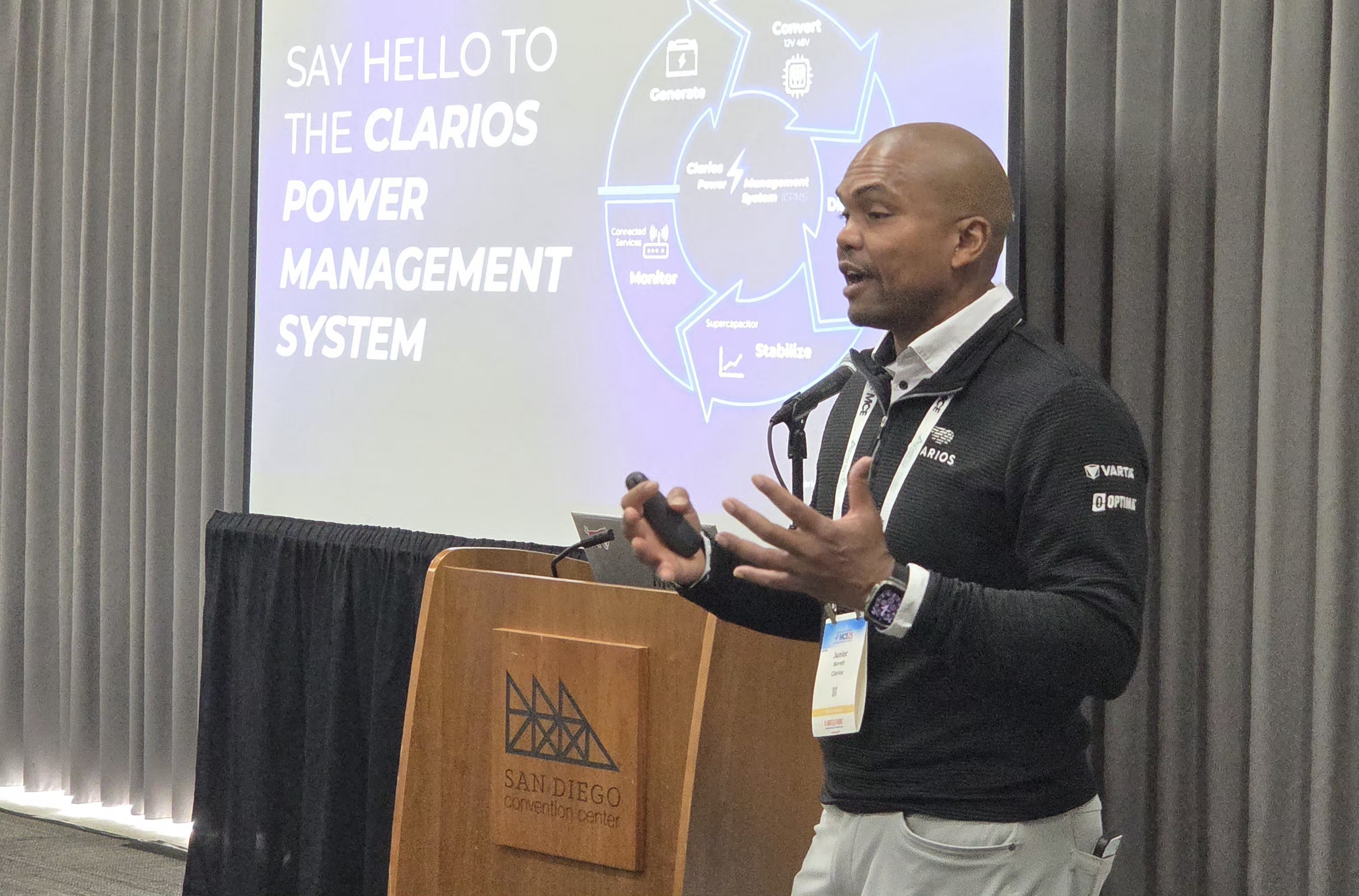 Junior Barrett, global director of business development at Clarios, announces a partnership with Ruan to add the battery company's technology to hundreds of trucks.