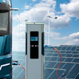 Electric truck charging at solar and wind energy station with renewable power generators