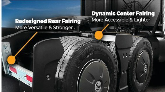 Commercial truck rear and center fairings highlighting design improvements