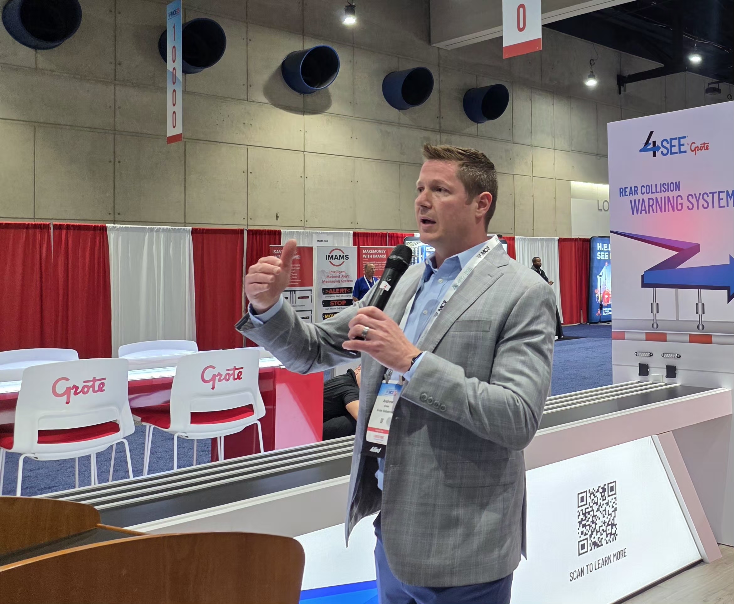 Grote Industries' Andrew Grose explains the company's new H.E.L.P. DeliverSafe accident mitigation system at the 2025 ATA Management Conference & Exhibition in San Diego.