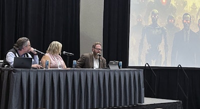 Motive Lead Solution Engineer Greg Ryan; Karol Smith Estes Forwarding Director of Transport Compliance; and Jared Whitson, director of safety for Bennett Family of Companies (CCJ Top 250, No. 34).