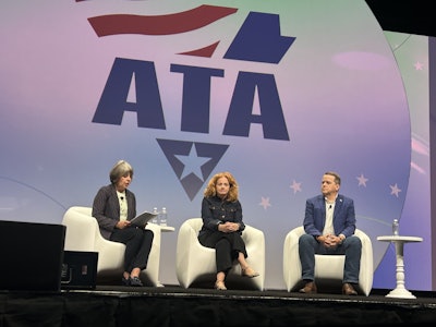 Pamela Blass Bracher Deputy General Counsel, American Trucking Associations; Kristin Glazner Chief Administrative Officer, Wabash National Corporation; and Werner Enterprises President and Chief Legal Officer Nathan Meisgeier.