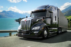An example of a traditional diesel-powered Peterbilt Model 579 driving on a highway.