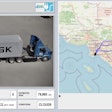 Blue Maersk semi-truck with shipping container on route tracking map