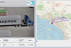 Blue Maersk semi-truck with shipping container on route tracking map