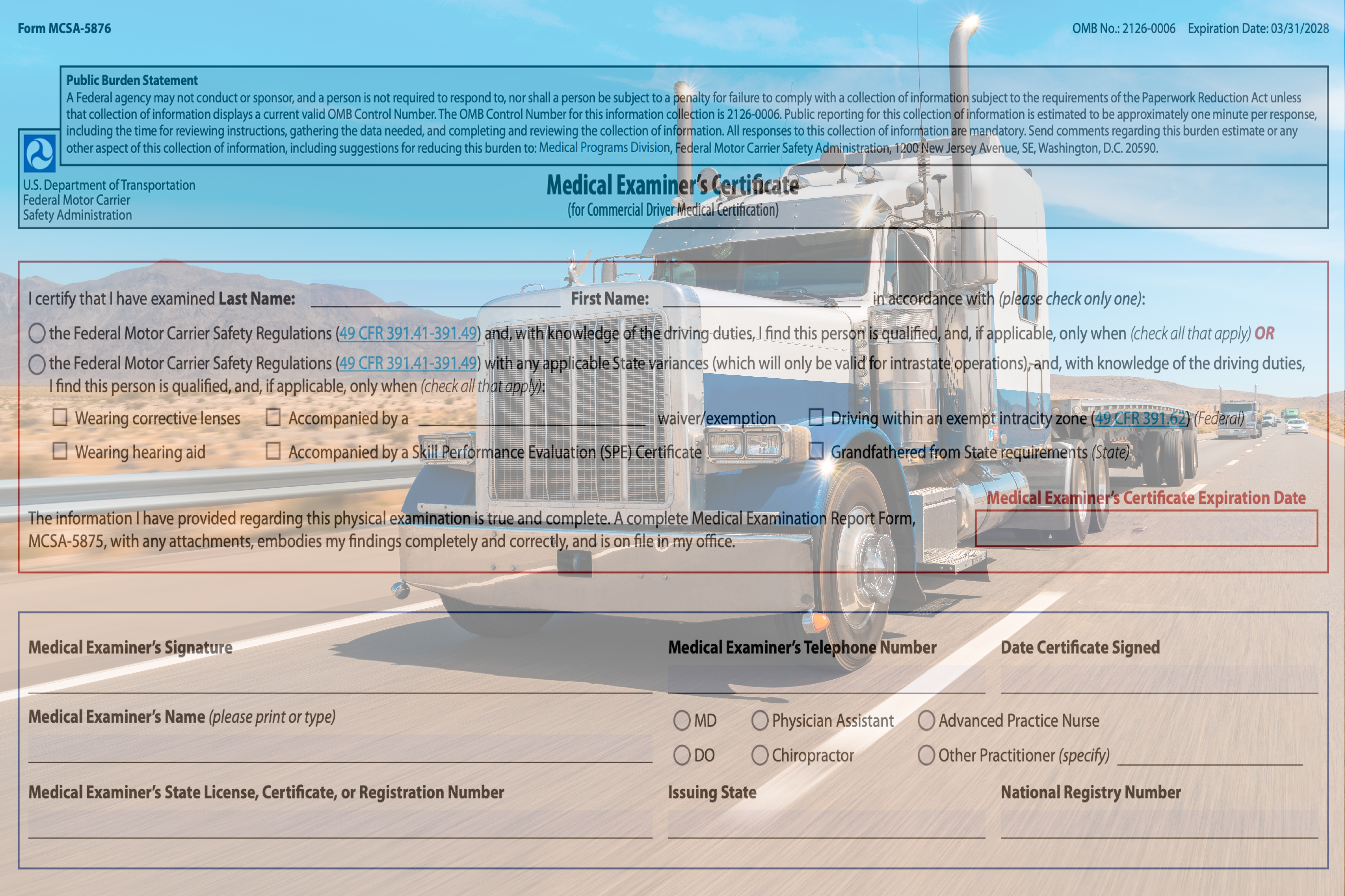 Truck Highway Medical Certificate