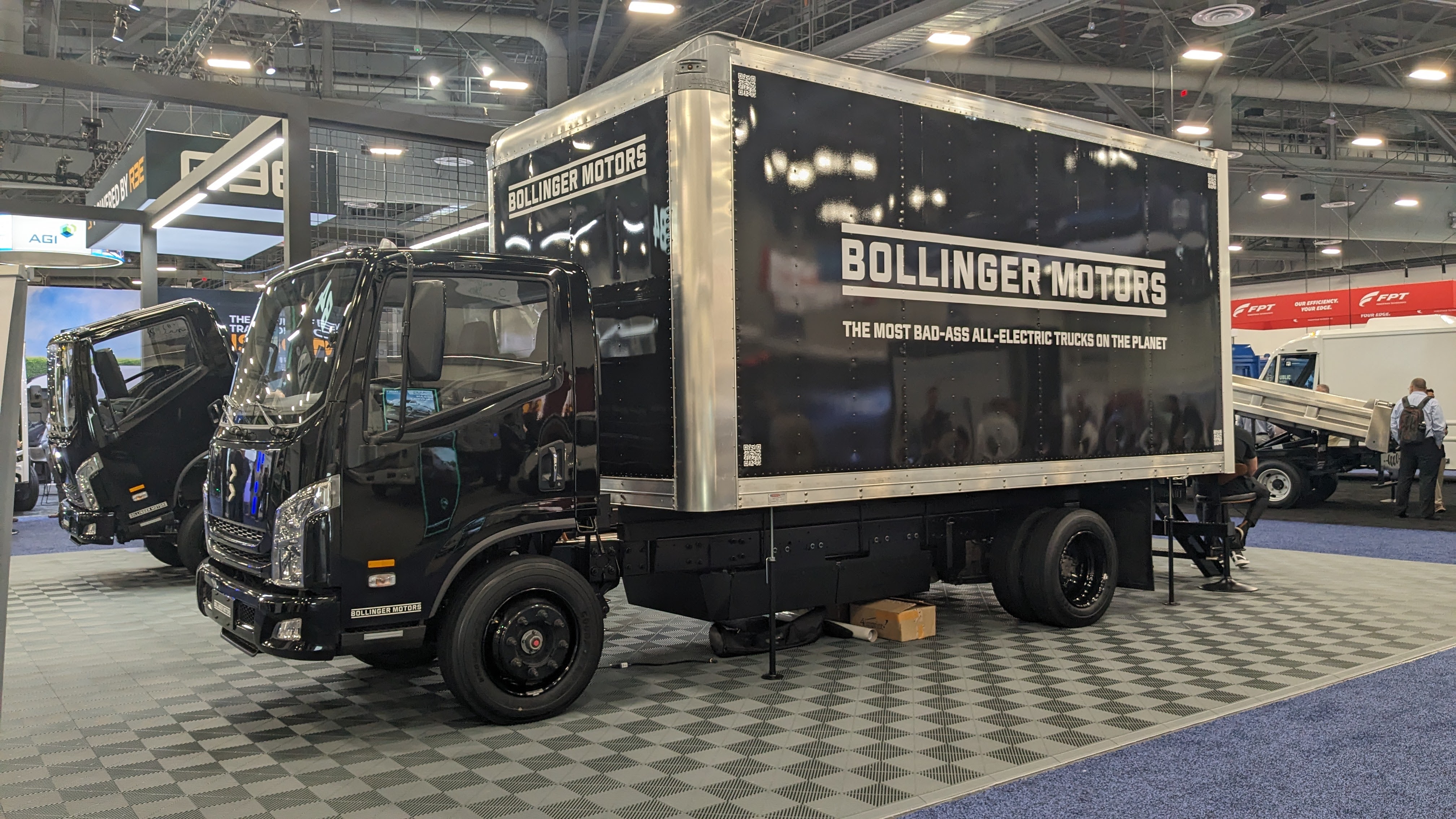 The Bollinger B4 Chassis Cab on display at the 2025 ACT Expo in Anaheim, Calif.