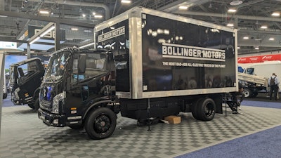 The Bollinger B4 Chassis Cab on display at the 2025 ACT Expo in Anaheim, Calif.