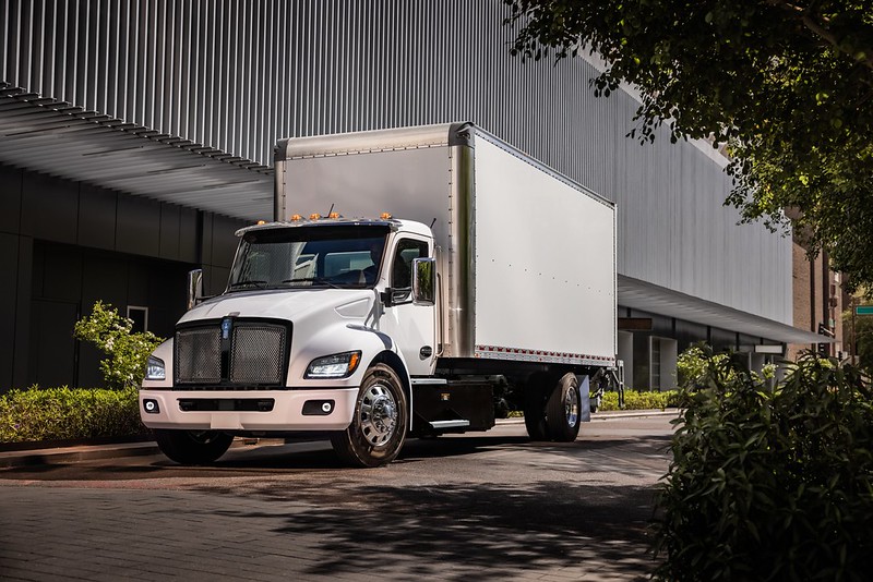 The Kenworth T280E is available with a two-string battery option, with eMotor ratings up to 270kW and 1,100 lb.-ft. of torque. The T280E offers up to 200 miles of range, making it ideal for pickup and delivery, as well as urban routes.