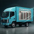 Teal electric delivery truck showcasing all-solid-state battery technology