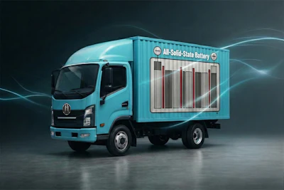 A Horizon Motor battery-electric commercial truck showcasing all-solid-state battery technology.