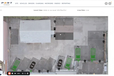 A screenshot showing how Port Power's proprietary telematics technology details charging sessions and charging management.