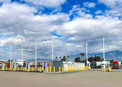 bp pulse's nearly completed medium- and heavy-duty battery-electric truck charging station in Ontario, California.