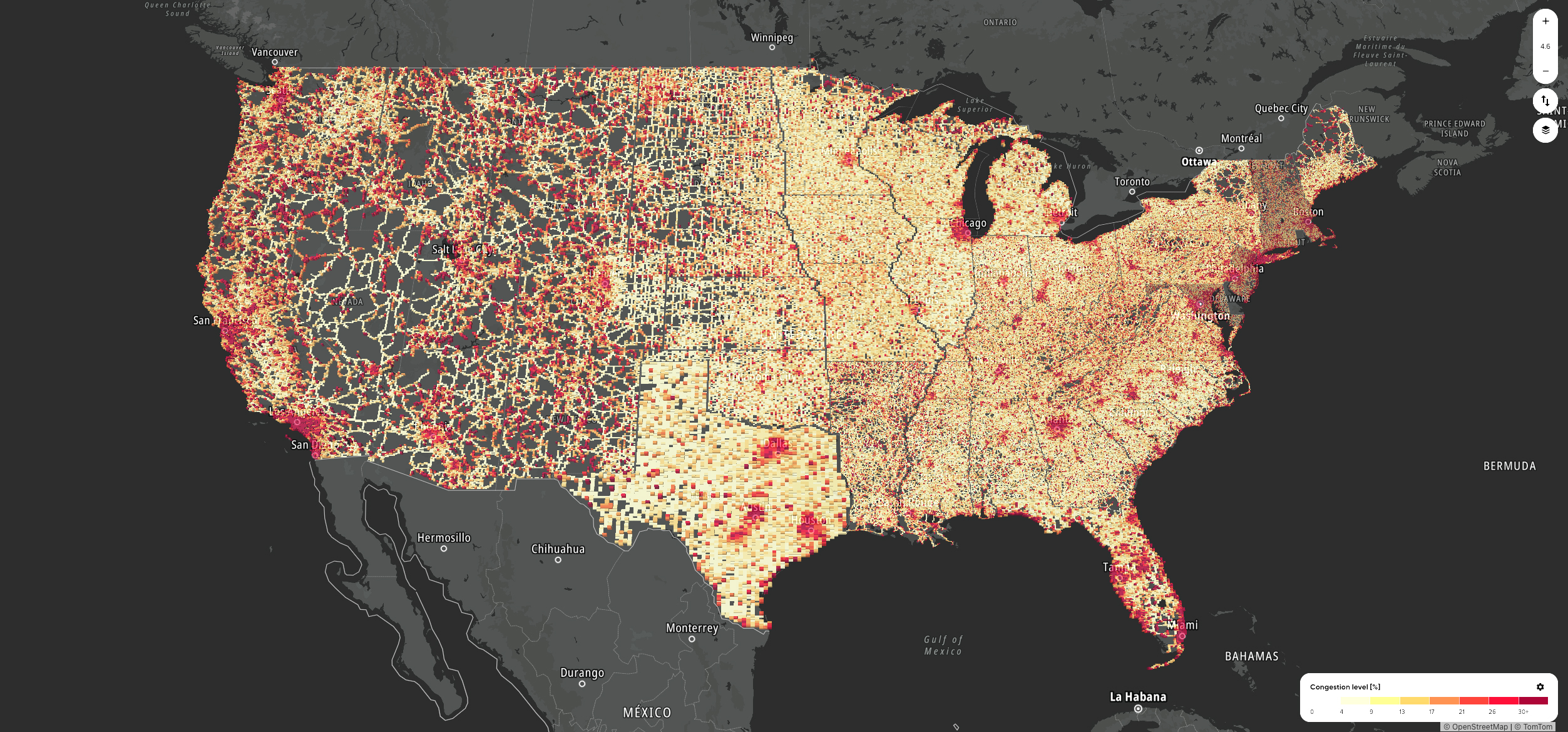 The TomTom Traffic Index highlights the most congested locations across the U.S., which ranked among the least congested countries globally.