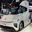 White Windrose all-electric commercial truck on display at transportation industry conference