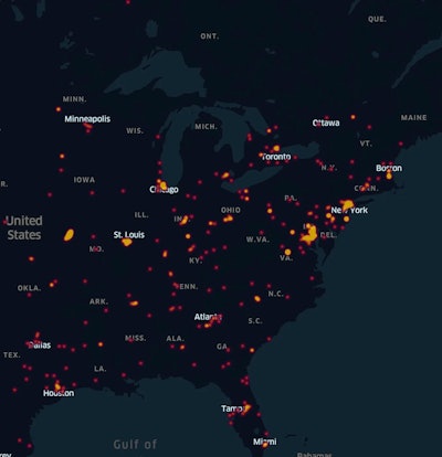 Geotab's real-time weather intelligence illustrates collision hotspots in the U.S. during Winter Storm Fern.