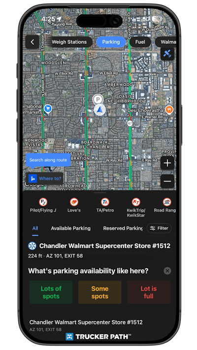 The Trucker Path app identifies parking along drivers' routes.
