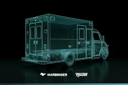 A 3D rendering of Harbinger's plug-in hybrid chassis equipped with Frazer's healthcare systems.