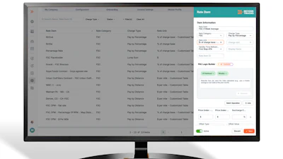 A natural language input window in the BeyondTrucks platform takes plain English requests and triggers the AI agent to generate working rate table code.