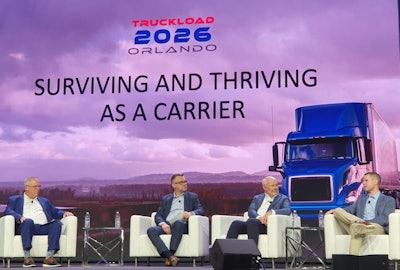 Graig Morin, President, Brown Dog Carriers; Chris Hummer, President, Don Hummer Trucking; Mark Walker, CEO, TransLand; and Ty Walker, Director of Finance, Stokes Trucking, at TCA Truckload 2026.