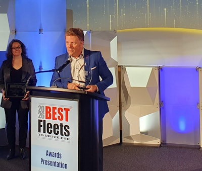 Ted Brown of Fortigo Freight Services Inc accepts 2026 Best Fleets to Drive For Award for the Best Overall Fleet in the large carrier category.
