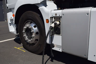 Battery Electric Class 8 Truck Charging At Depot