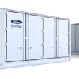 Ford Energy battery storage containers and industrial power modules displayed in a product lineup