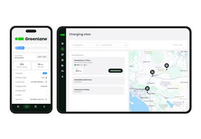 Greenlane's EV charging app displaying vehicle charging sites.