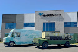 Harbinger's California headquarters with its hybrid-electric medium-duty delivery truck and a future joint platform developed with American Rheinmetall.