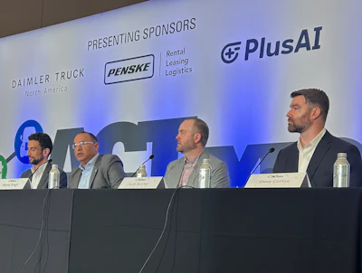 Mehdi Ferhan, head of powertrain technology for Volvo Group; Navtej Singh, director of engineering at International Motors; Lyle Kocher, Cummins' director technical programs and planning; DTNA Director of Field Sales Engineering Steve Collins.