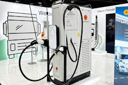 Kempower's new Mega Satellite Flex EV charging unit featuring dual cables on display at the ACT Expo 2026.