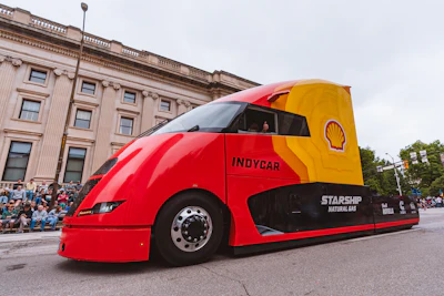 The rig appeared alongside floats, marching bands, giant balloons and all 33 Indy 500 drivers in a nationally recognized parade in downtown Indianapolis that attracts more than 200,000 spectators each year.