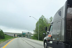 Truck In Right Lane Highway Bridge