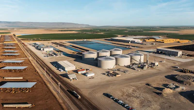 An aerial view of Clean Energy's East Valley Cattle RNG facility.