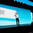 Samsara Vice President of Connected Equipment David Gal demos a new tracking label this week at the provider's annual Beyond conference in Las Vegas.