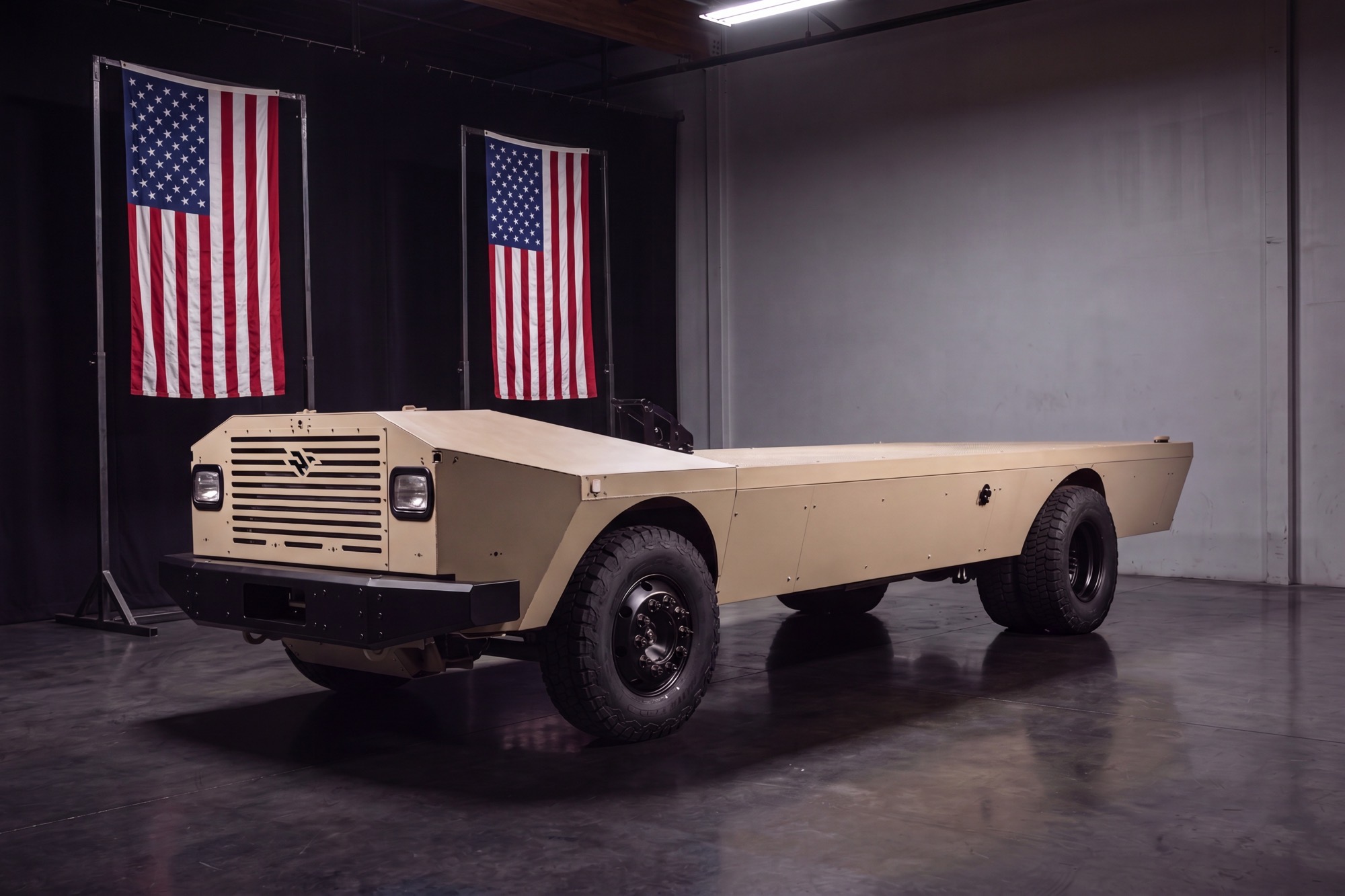 Harbinger's new unmanned hybrid-electric vehicle platform on display.