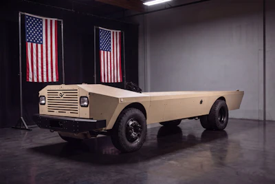 Harbinger's new unmanned hybrid-electric vehicle platform on display.