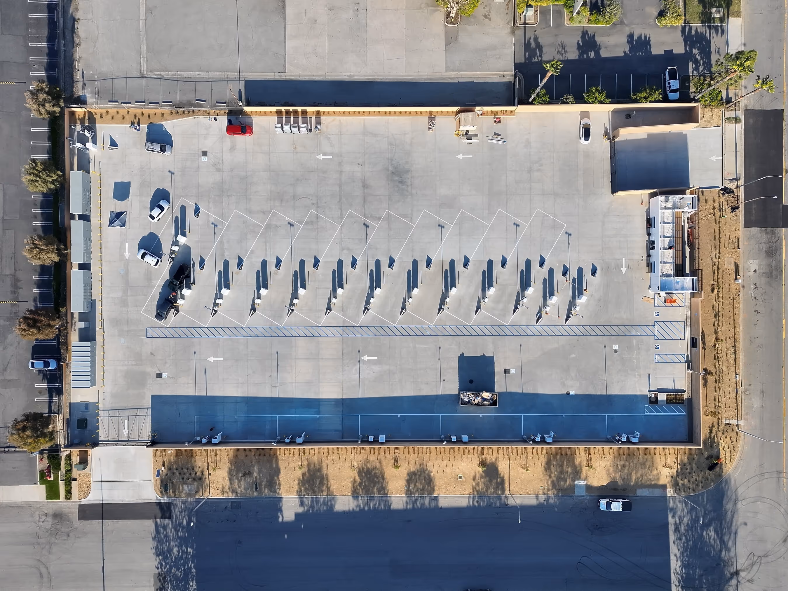 An aerial view of Terawatt's medium- and heavy-duty EV charging hub in Rancho Dominguez, California.