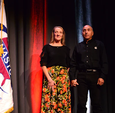 Hay notes he 'had a great time when I came to Nashville' for his finalist nod in the 2025 Small Fleet Championship. Hay's pictured here with his wife, Ann, onstage for the final event. Throughout his time there he enjoyed the radio appearances, plenty of networking, and taking time out to see the city with his wife.