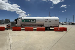 A Hyroad Energy mobile liquid hydrogen refueling station parked in Santa Fe Springs, California.