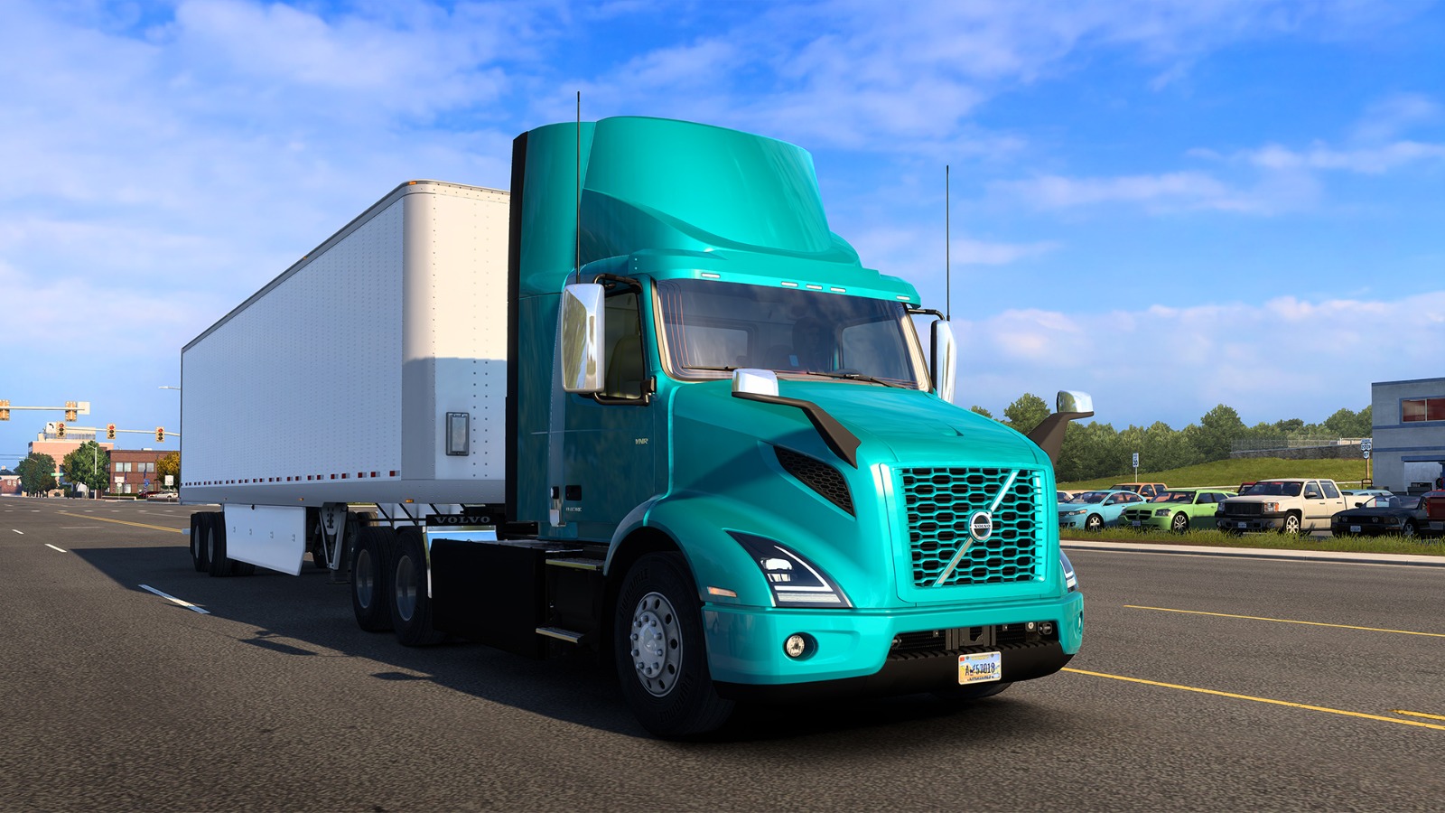 The Volvo VNR Electric as it appears in American Truck Simulator.