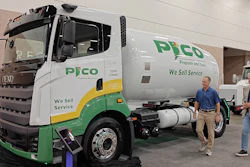 Nexio Power CEO Gary Winemaster, right, and Meritum Energy Holdings President and CEO Chris Hill, left, unveil the PICO Propane and Fuels demonstration truck at the 2026 Red River Crossroads Propane Expo in Irving, Texas, on Saturday, August 8.