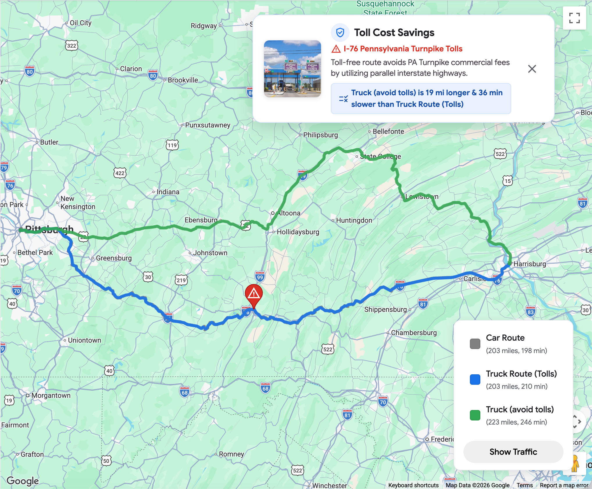 While the Routes API identifies the optimal path, the Navigation SDK delivers it inside a familiar Google Maps-style interface. Drivers receive seamless, turn-by-turn guidance within existing carrier apps, complete with real-time visual alerts for vehicle-specific constraints like height and weight limits.