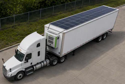 Solar panels mounted to the tops of trailers power a battery that would eliminate the need to idle for climate control in the cab.
